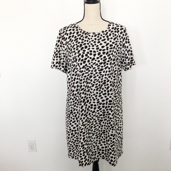 ANN TAYLOR Animal Print Short Sleeve Shift Dress Womens 12 Petite - Picture 1 of 8